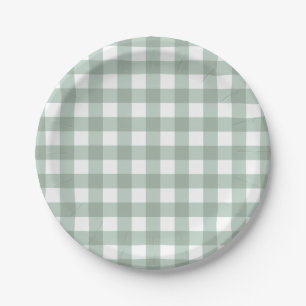 Bubble Frogs Gingham - sage laurel green plaid.  Paper Plate