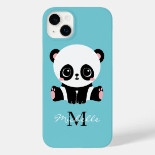 Bubble Gum Blue Panda Monogram Personalized Name Case-Mate iPhone 14 Plus Case