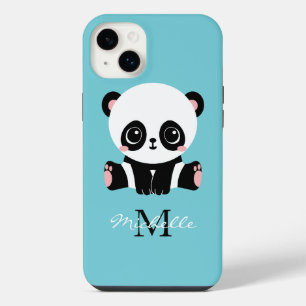 Bubble Gum Blue Panda Monogram Personalized Name iPhone 14 Plus Case