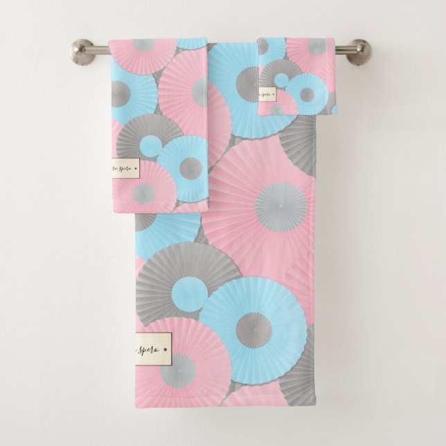 Bubble Gum Circle Origami Pastel Pattern Bath Towel Set (Insitu)