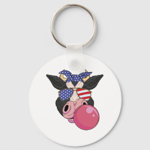 Bubble Gum Cow 4th Of July Design Usa Patriotic Co Keychain