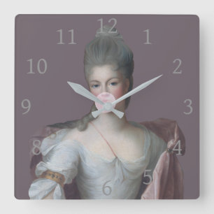 Bubble gum Diva blowing a pink bubble gum Square Wall Clock