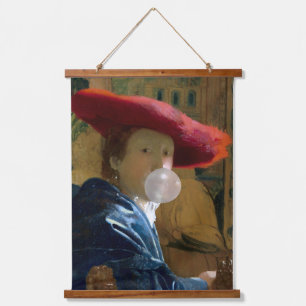 Bubble gum Diva in a red hat blowing a bubble gum Hanging Tapestry