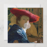 Bubble gum Diva in a red hat blowing a bubble gum