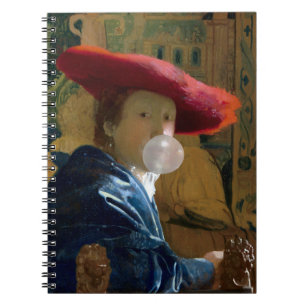 Bubble gum Diva in a red hat blowing a bubble gum Notebook