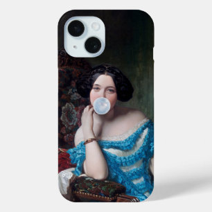 Bubble gum Diva in blue satin iPhone 15 Case