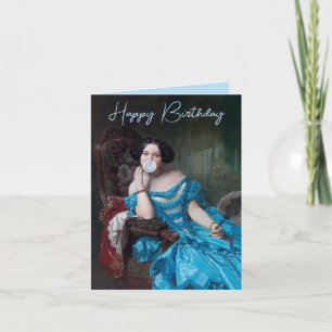 Bubble gum Diva in blue satin Happy Birthday Card
