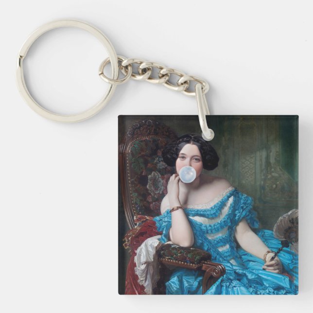 Bubble gum Diva in blue satin  Keychain (Front)