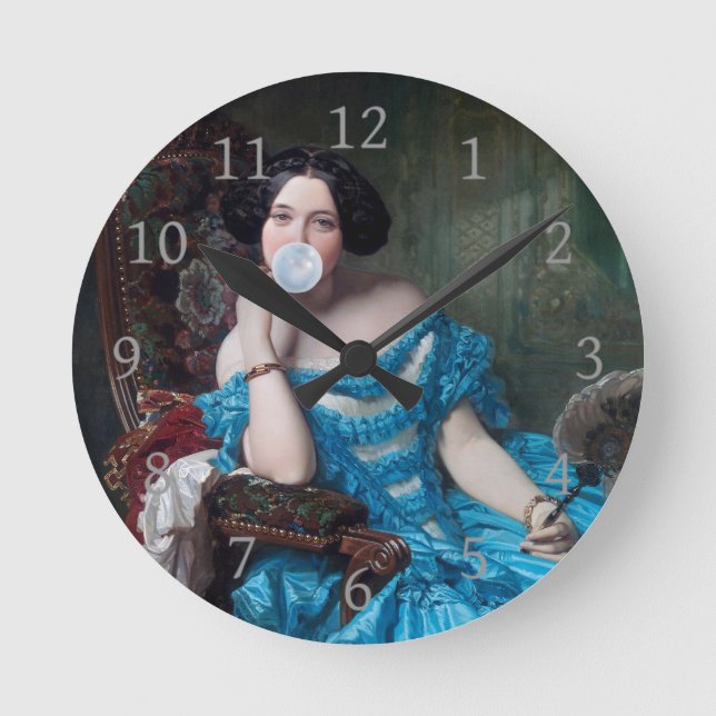 Bubble gum Diva in blue satin  Round Clock (Front)