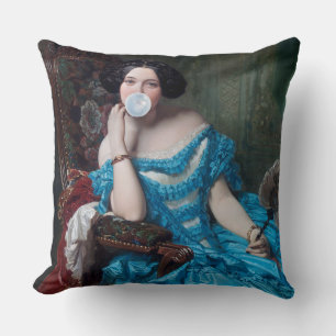 Bubble gum Diva in blue satin  Throw Pillow