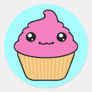 Bubble Gum Frosting Kawaii Cupcake Round Classic Round Sticker