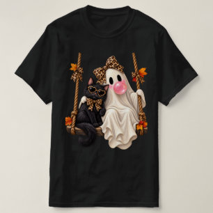 Bubble Gum Ghost Black Cat Leopard Coquette bow T-Shirt