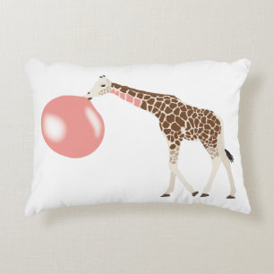 Bubble Gum Giraffe Blowing Bubble Accent Pillow