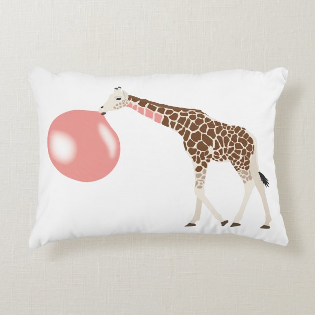 Bubble Gum Giraffe Blowing Bubble Accent Pillow (Front)