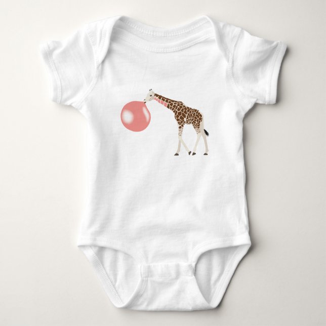 Bubble Gum Giraffe Blowing Bubble Baby Bodysuit (Front)
