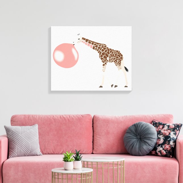 Bubble Gum Giraffe Blowing Bubble Canvas Print (Insitu(LivingRoom))