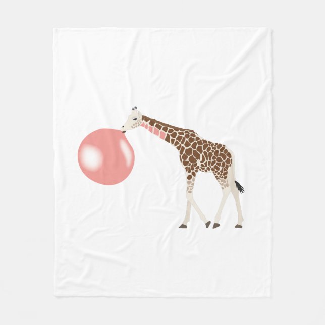Bubble Gum Giraffe Blowing Bubble Fleece Blanket (Front)