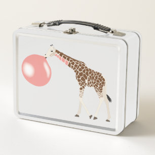 Bubble Gum Giraffe Blowing Bubble Metal Lunch Box