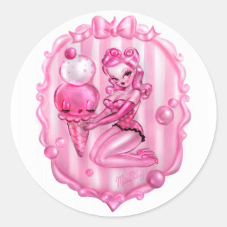 Bubble Gum Ice Cream Pin Up Classic Round Sticker