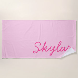 Bubble Gum Pink Hot Pink Custom Cursive Name Beach Towel