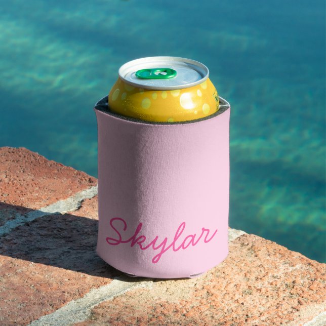 Bubble Gum Pink Hot Pink Custom Cursive Name Can Cooler (In Situ Pool)