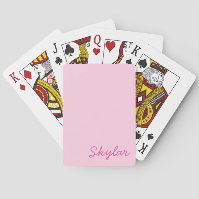 Bubble Gum Pink Hot Pink Custom Cursive Name Playing Cards (Back)