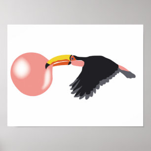 Bubble Gum Toucan Blowing Bubble Poster