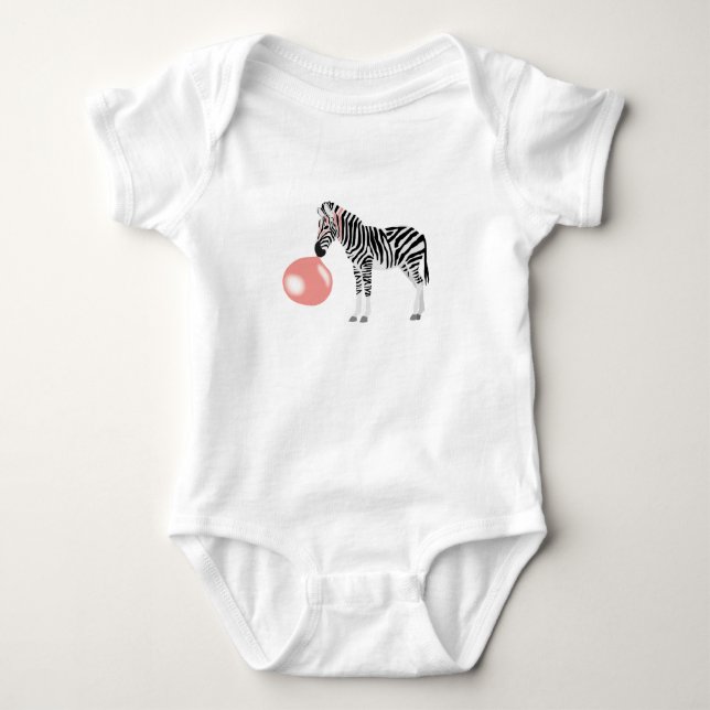 Bubble Gum Zebra Blowing Bubble Baby Bodysuit (Front)