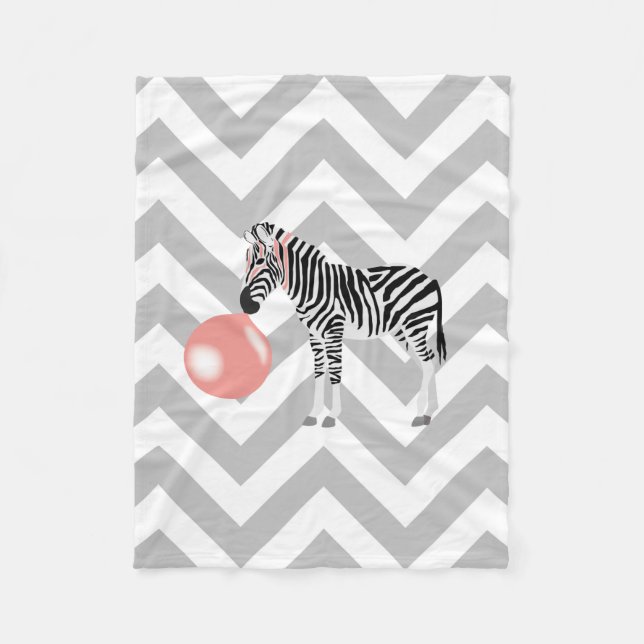 Bubble Gum Zebra Blowing Bubble Fleece Blanket (Front)