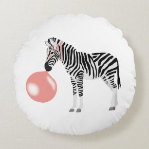 Bubble Gum Zebra Blowing Bubble Round Pillow