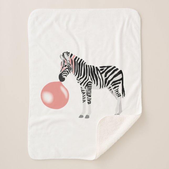 Bubble Gum Zebra Blowing Bubble Sherpa Blanket (Front)