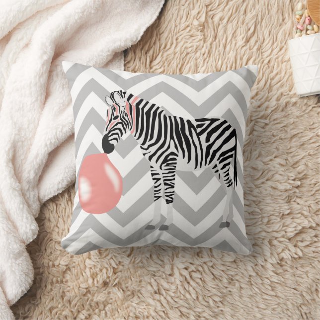 Bubble Gum Zebra Blowing Bubble Throw Pillow (Blanket)