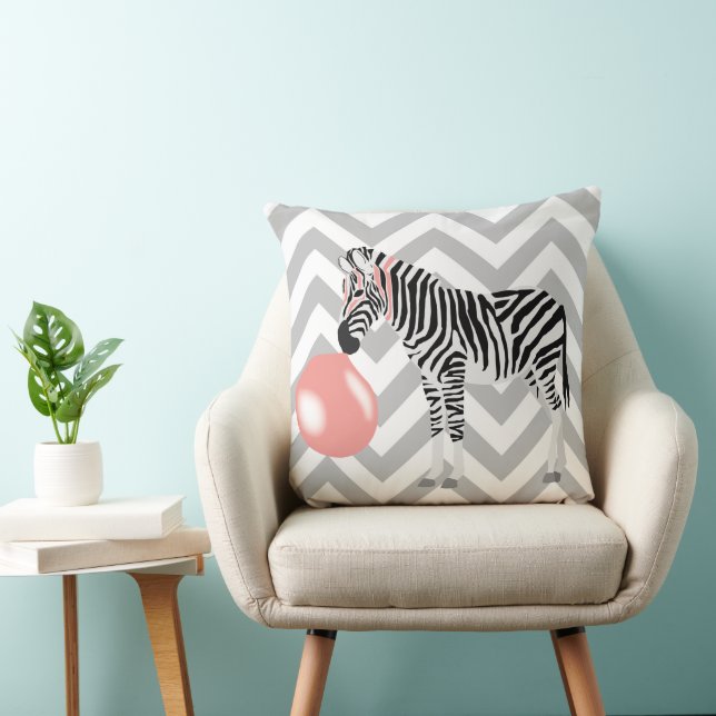 Bubble Gum Zebra Blowing Bubble Throw Pillow (Chair)