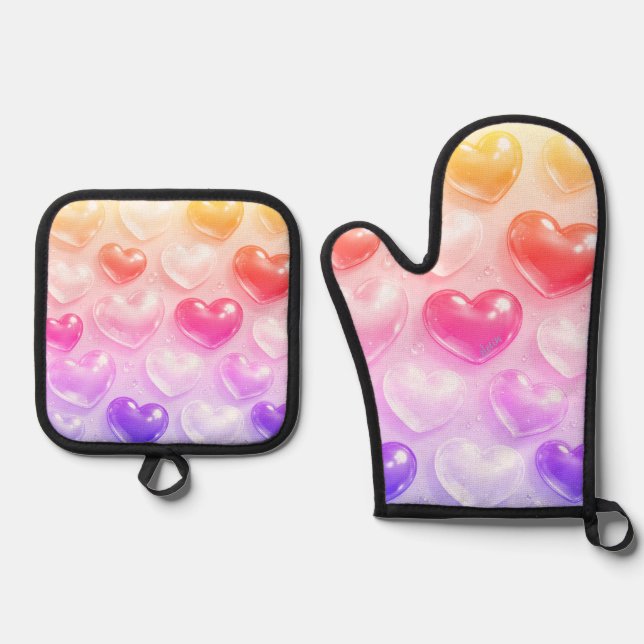 bubble heart oven mitt & pot holder set (Front)
