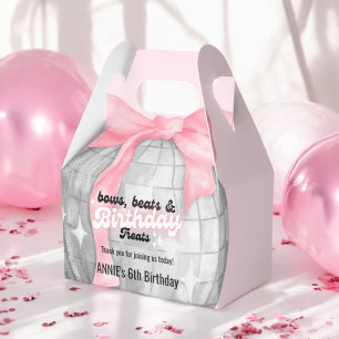 Bubble Letters Pink Bow Silver Disco Ball Birthday Favor Box