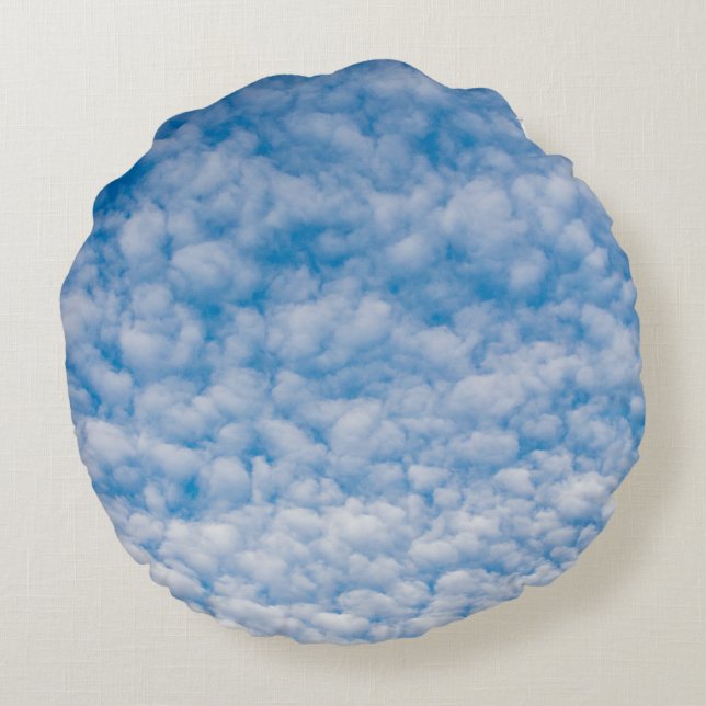 Bubble Mammatus Clouds Blue Sky Nature Photography Round Pillow (Back)