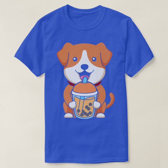 Bubble Milk Tea Dog Cute Dog Drinking Boba Milk Te T-Shirt (Design Front)