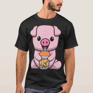 Bubble Milk Tea Pig Cute Pig Drinking Boba Milk Te T-Shirt