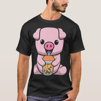 Bubble Milk Tea Pig Cute Pig Drinking Boba Milk Te T-Shirt