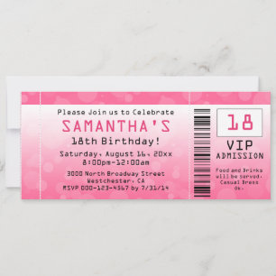 Bubble Pink Ticket Customizable Birthday Invitation
