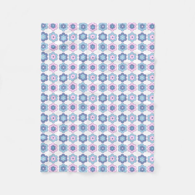 Bubble Retro Flowers (blue and pink) Pattern Fleece Blanket (Front)