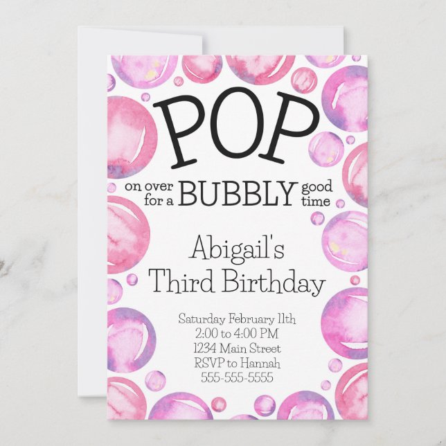 Bubble rose Invitation de fête d'anniversaire (Devant)