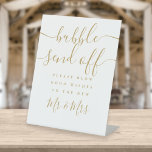 Bubble Send Off Modern Elegant Gold Script  Pedestal Sign<br><div class="desc">This elegant gold script minimalist guest book sign is perfect for all celebrations. Designed by Thisisnotme©</div>