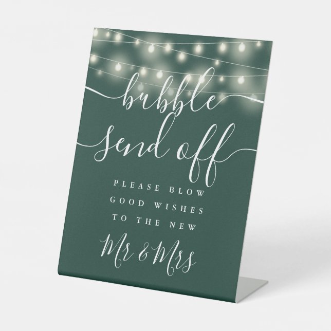 Bubble Send Off String Lights Emerald Green Pedestal Sign (Front)