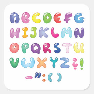 Bubble Shaped Alphabet Square Sticker