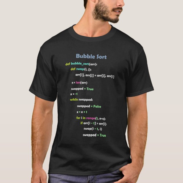 Bubble Sort Coding Science Geek T-Shirt (Front)