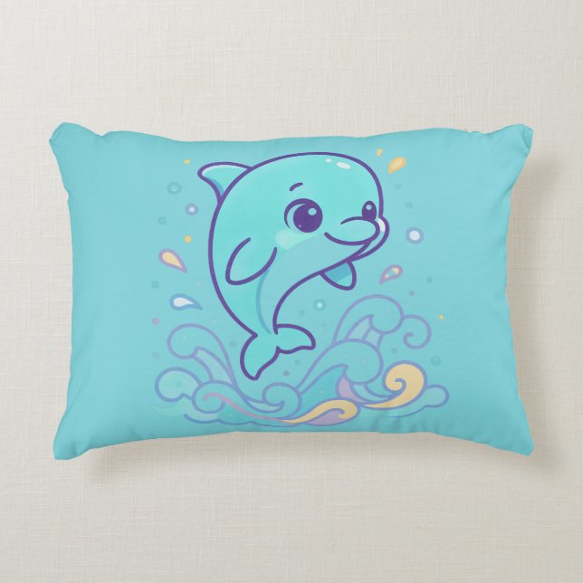 Bubble Splash Dolphin Cute Ocean Animal Custom Accent Pillow (Front)