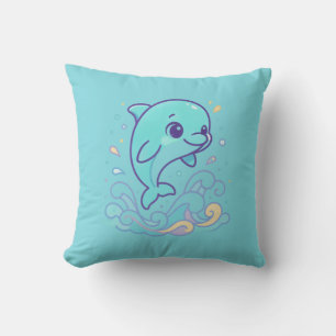 Bubble Splash Dolphin Cute Ocean Animal Custom Throw Pillow