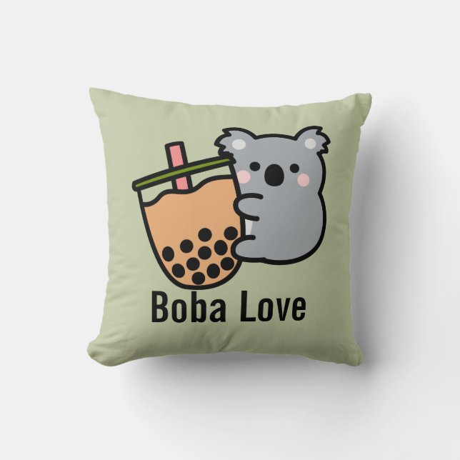Bubble Tea and Koala Bear Throw Pillow (Front)