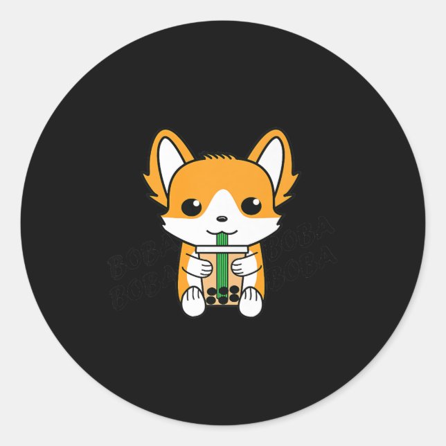 Bubble Tea Boba Corgi Premium Classic Round Sticker (Front)